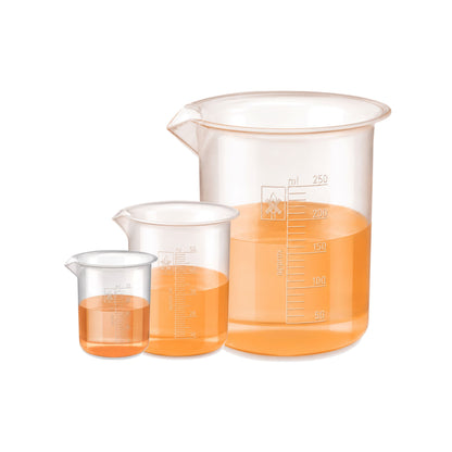 Labxprt Polypropylene Plastic Beaker 25ml, 50ml, 250ml, with Graduation Marks, Set of 3 Transparent Reusable for Laboratory, Kitchen, Cooking, Liquid & Solid Measurement | Embossed Scale