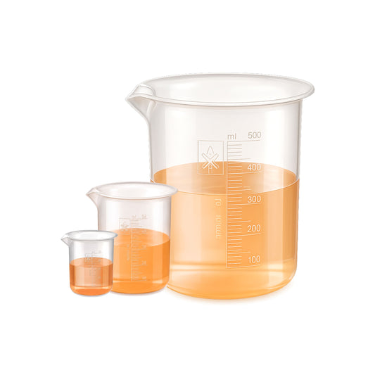 Labxprt Polypropylene Plastic Beaker 25ml, 50ml, 500ml, with Graduation Marks, Set of 3 Transparent Reusable for Laboratory, Kitchen, Cooking, Liquid & Solid Measurement | Embossed Scale