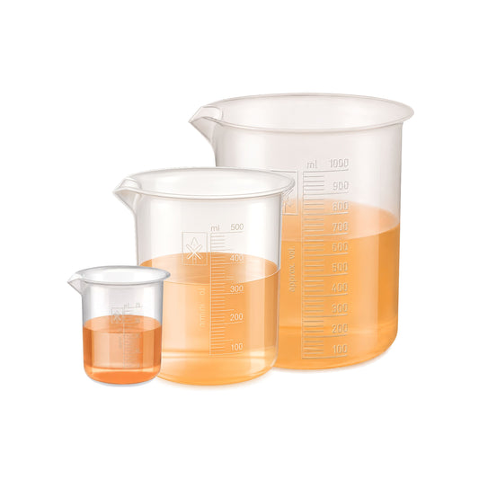 Labxprt Polypropylene Plastic Beaker 25ml, 500ml 1000ml with Graduation Marks, Set of 3 Transparent Reusable for Laboratory, Kitchen, Cooking, Liquid & Solid Measurement | Embossed Scale
