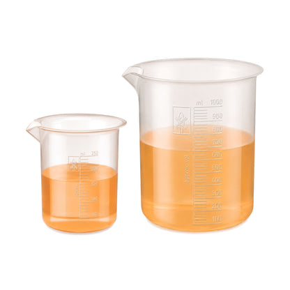 Labxprt Polypropylene Plastic Beaker 250ml, 1000ml with Graduation Marks, Set of 2 Transparent Reusable for Laboratory, Kitchen, Cooking, Liquid & Solid Measurement | Embossed Scale