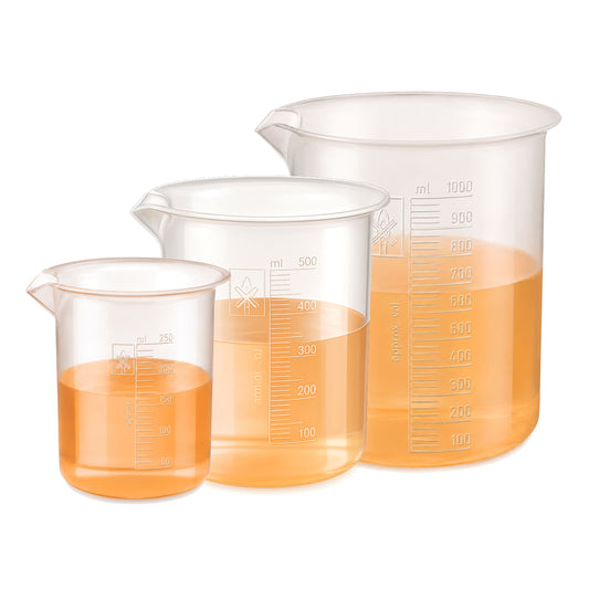 Labxprt Polypropylene Plastic Beaker 250ml, 500ml,1000ml with Graduation Marks, Set of 3 Transparent Reusable for Laboratory, Kitchen, Cooking, Liquid & Solid Measurement | Embossed Scale
