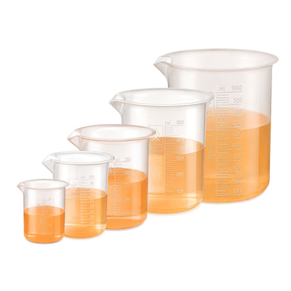 Labxprt Polypropylene Plastic Beaker 50ml, 100ml, 250ml, 500ml,1000ml with Graduation Marks, Set of 5 Transparent Reusable for Laboratory, Kitchen, Cooking, Liquid & Solid Measurement | Embossed Scale