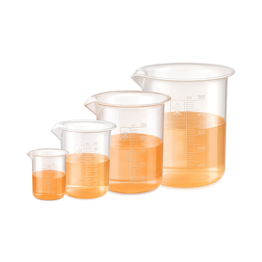 Labxprt Polypropylene Plastic Beaker 50ml, 100ml, 250ml, 500ml with Graduation Marks, Set of 4 Transparent Reusable for Laboratory, Kitchen, Cooking, Liquid & Solid Measurement | Embossed Scale