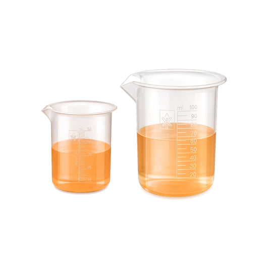 Labxprt Polypropylene Plastic Beaker, 50ml, 100ml with Graduation Marks, Set of 2 Transparent Reusable for Laboratory, Kitchen, Cooking, Liquid & Solid Measurement | Embossed Scale