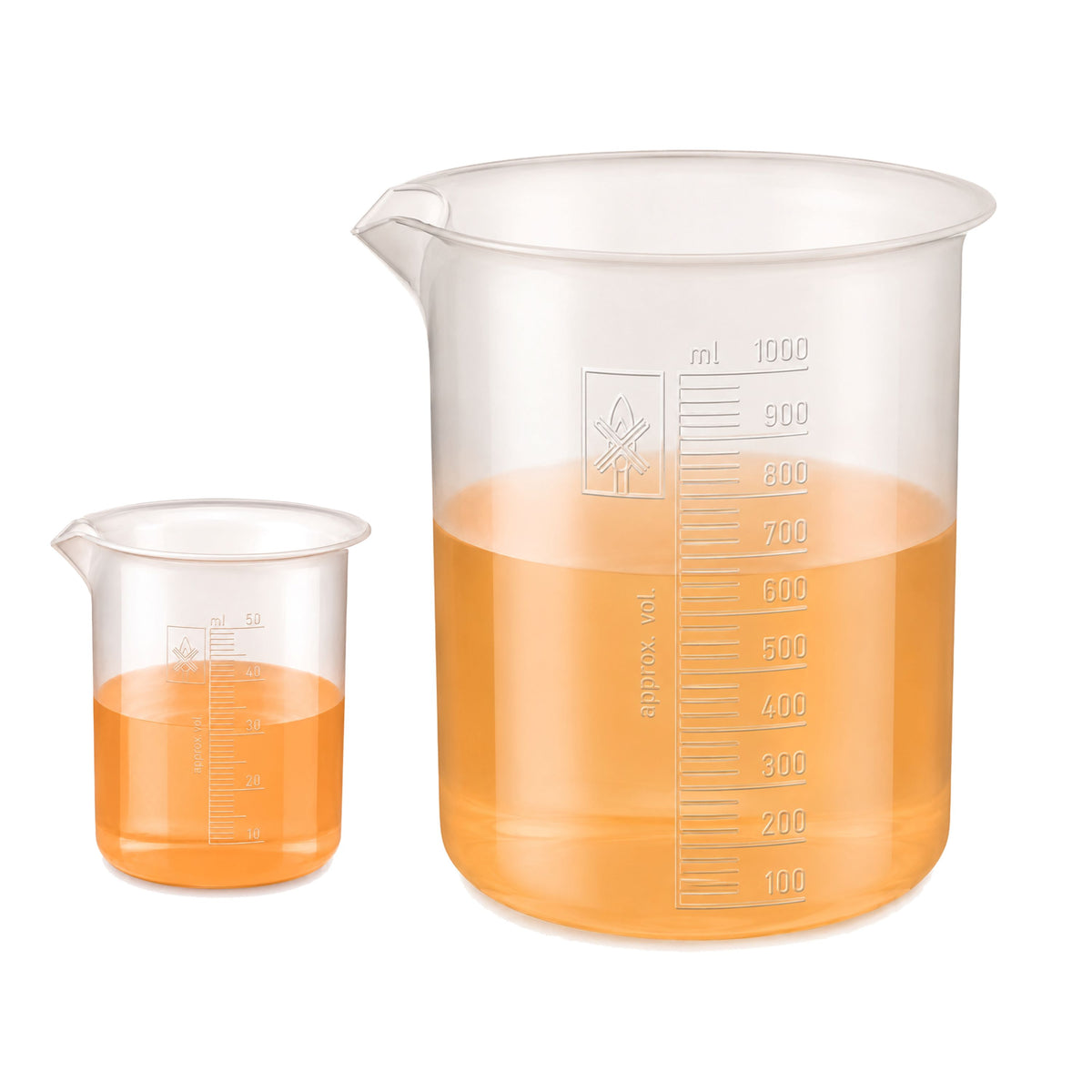 Labxprt Polypropylene Plastic Beaker, 50ml, 1000ml with Graduation Marks, Set of 2 Transparent Reusable for Laboratory, Kitchen, Cooking, Liquid & Solid Measurement | Embossed Scale