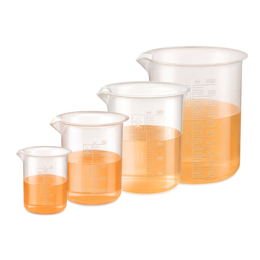 Labxprt Polypropylene Plastic Beaker 50ml, 250ml, 500ml,1000ml with Graduation Marks, Set of 4 Transparent Reusable for Laboratory, Kitchen, Cooking, Liquid & Solid Measurement | Embossed Scale