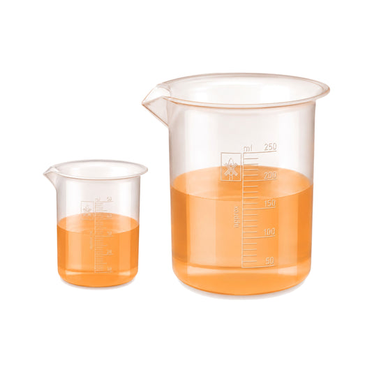 Labxprt Polypropylene Plastic Beaker 50ml, 250ml with Graduation Marks, Set of 2 Transparent Reusable for Laboratory, Kitchen, Cooking, Liquid & Solid Measurement | Embossed Scale