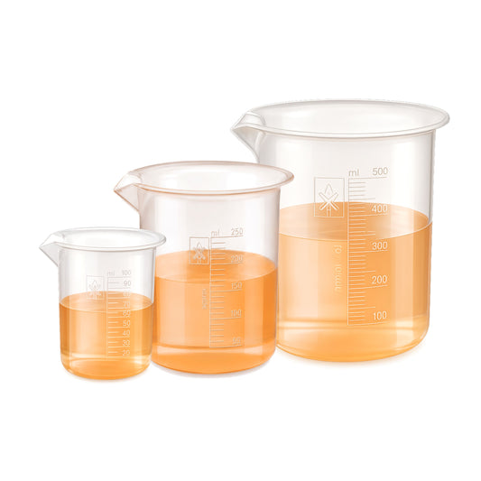Labxprt Polypropylene Plastic Beaker 100ml, 250ml,500ml with Graduation Marks, Set of 3 Transparent Reusable for Laboratory, Kitchen, Cooking, Liquid & Solid Measurement | Embossed Scale