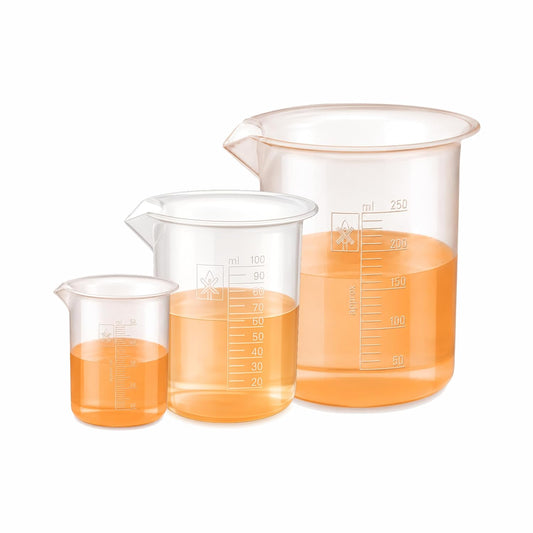 Labxprt Polypropylene Plastic Beaker 50ml, 100ml, 250ml with Graduation Marks, Set of 3 Transparent Reusable for Laboratory, Kitchen, Cooking, Liquid & Solid Measurement | Embossed Scale