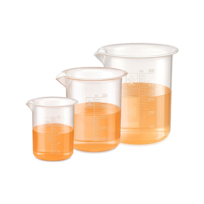 Labxprt Polypropylene Plastic Beaker 50ml, 250ml, 500ml with Graduation Marks, Set of 3 Transparent Reusable for Laboratory, Kitchen, Cooking, Liquid & Solid Measurement | Embossed Scale