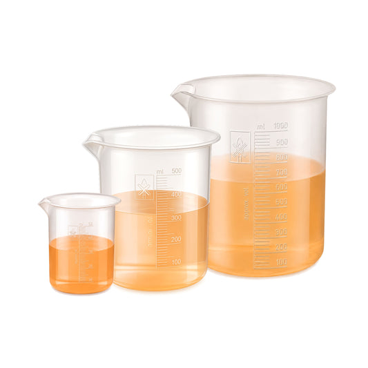 Labxprt Polypropylene Plastic Beaker 50ml, 500ml,1000ml with Graduation Marks, Set of 3 Transparent Reusable for Laboratory, Kitchen, Cooking, Liquid & Solid Measurement | Embossed Scale