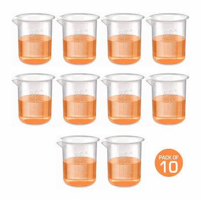Labxprt Polypropylene Measuring Beaker | Transparent Reusable Plastic Measuring Cup for Laboratory, Liquid & Solid Measurement | Embossed Scale