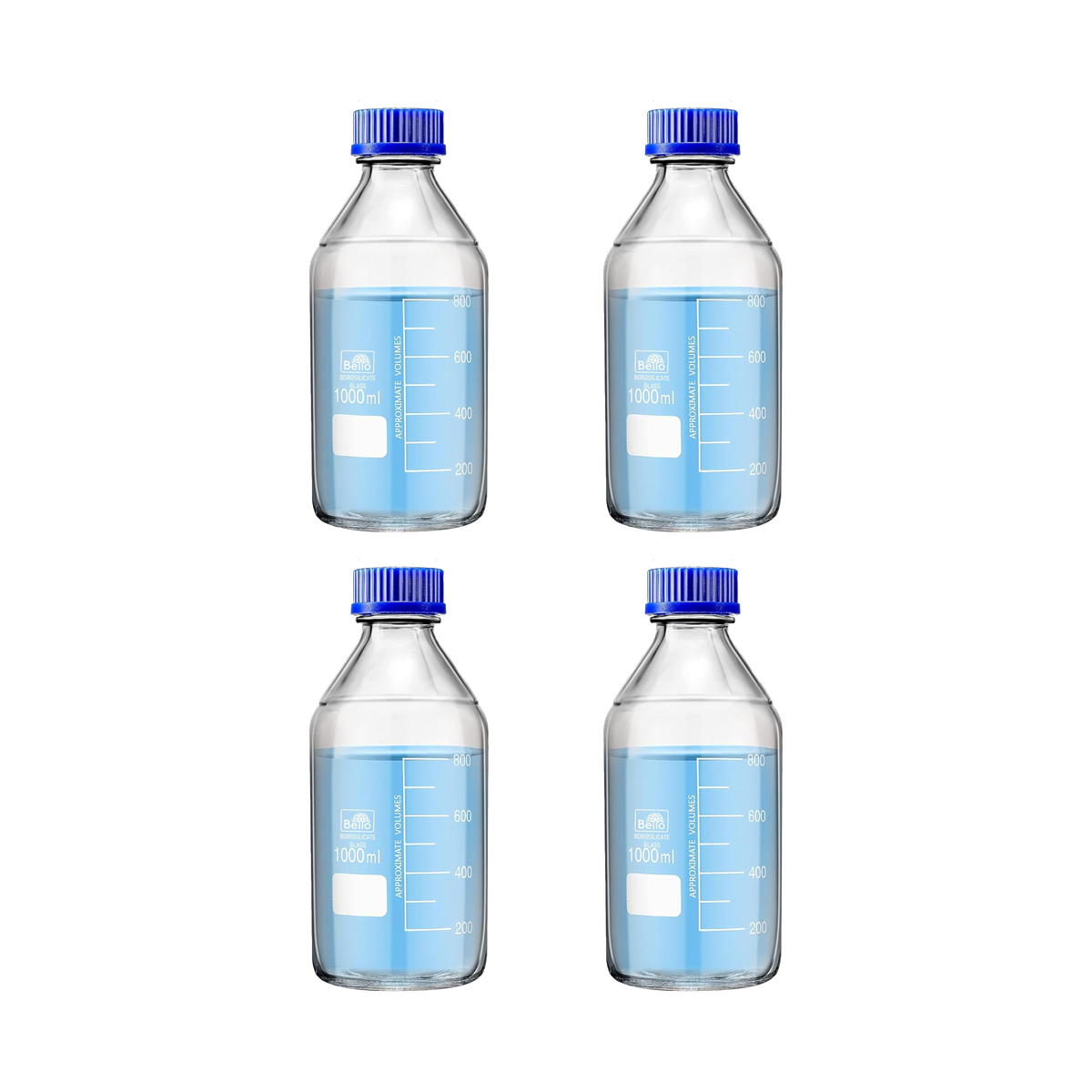 Bello Borosilicate Glass reagent bottle with leak proof Blue Screw Cap for glassware wide mouth Sample bottles for Liquid, lab, laboratory, kitchen and professional use