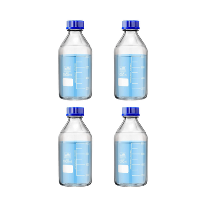 Bello Borosilicate Glass reagent bottle with leak proof Blue Screw Cap for glassware wide mouth Sample bottles for Liquid, lab, laboratory, kitchen and professional use