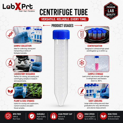 Labxprt Centrifuge Tube Conical Bottom with Screw Caps, Polypropylene Container Microcentrifuge Tube with Graduated Marks For Lab Laboratory