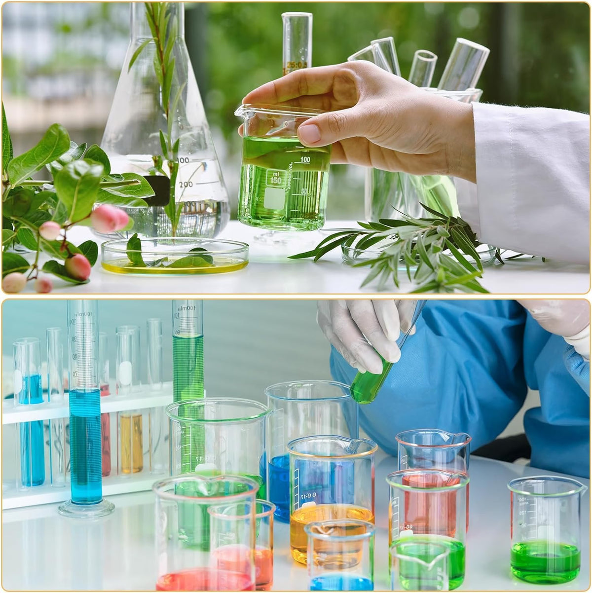 Bello Borosilicate 3.3 Glass Beaker 50ml, 100ml, 250ml With Stirring Rod 200mmX6mm 3pcs Pack of 6 For School College Lab Laboratory Etc